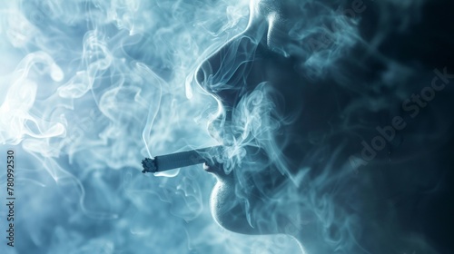 A woman smokes in the haze photo