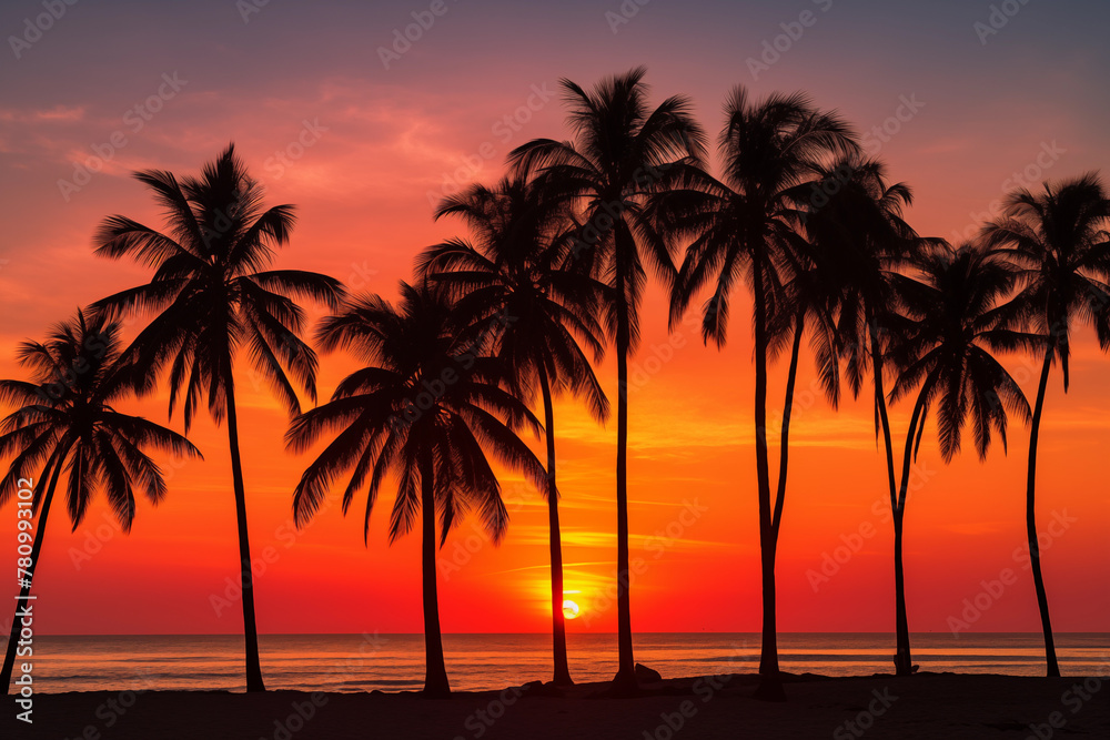 sunset palm trees on the beach
