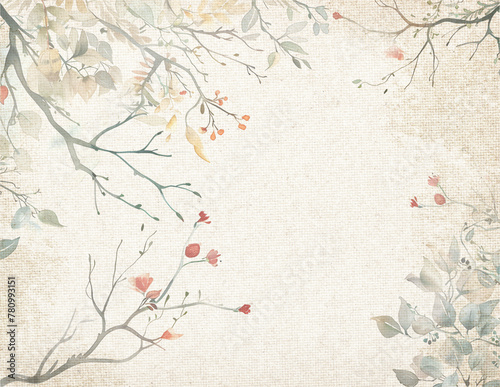Vintage Canvas with branches and Flower Texture Background