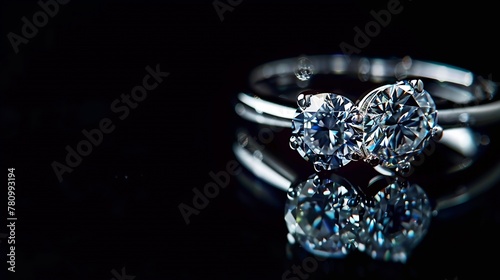 Generative AI : Jewelry diamond rings set on black background close up