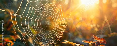 The architecture of a spider's web, highlighted by the morning sun, a masterpiece of nature's design --ar 5:2 --stylize 250 Job ID: be7622bb-ab2c-4b29-957b-84569c6d0e74
