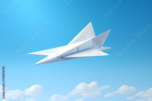 Whimsical paper airplane ready for an imaginary journey, isolated on white solid background