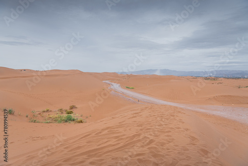 The road going through the Gobi desert in Inner Mongolia, China