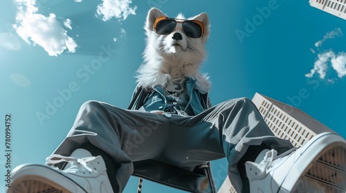 Arctic Fox Anthro Boldly Rocks Designer Shades and Streetwear in Edgy Fashion Photoshoot Generative ai