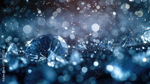 Sparkling Diamond on a Glittery Blue Background