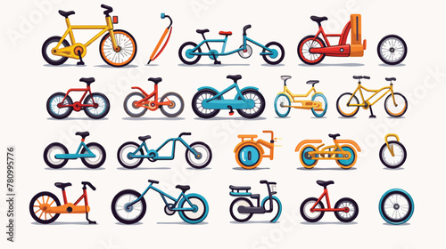 Collection of cartoon bicycle parts icon vector 2d