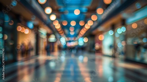 Blurred shopping mall with people walking around