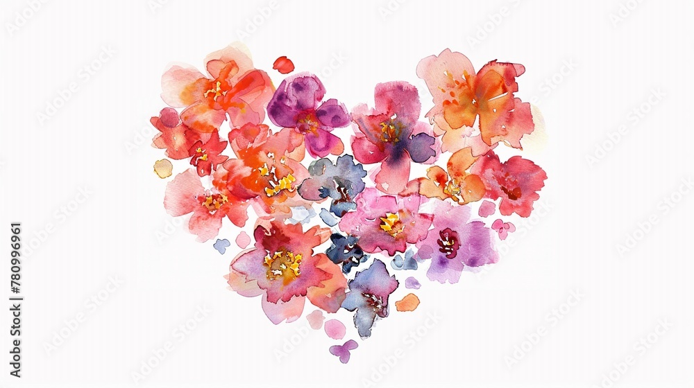 Flowers in heart shape isolated on white background, Wedding card. Love symbol on white background. Valentine watercolor poster, floral heart shape. Flowers in heart shape isolated on white background, Wedding card. Love symbol on white background. Valentine watercolor poster, floral heart shape.