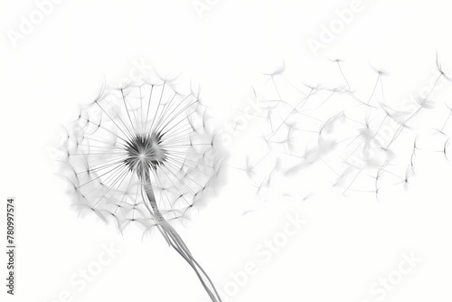 Wispy dandelion seed caught in the breeze  on a journey of possibilities  isolated on white solid background