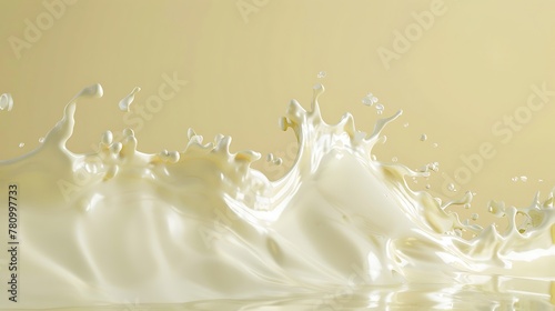 White milk waves poured in, Yellowish background,