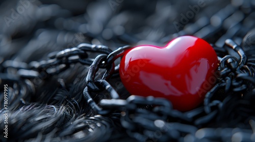 Heart chained against black backdrop