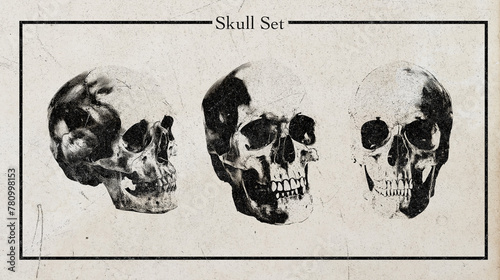 Skull Set: Retro Gothic Elements in Photocopy Style