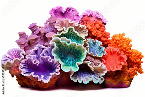 Giant clams showcasing a stunning array of colors in a thriving coral reef  isolated on white solid background