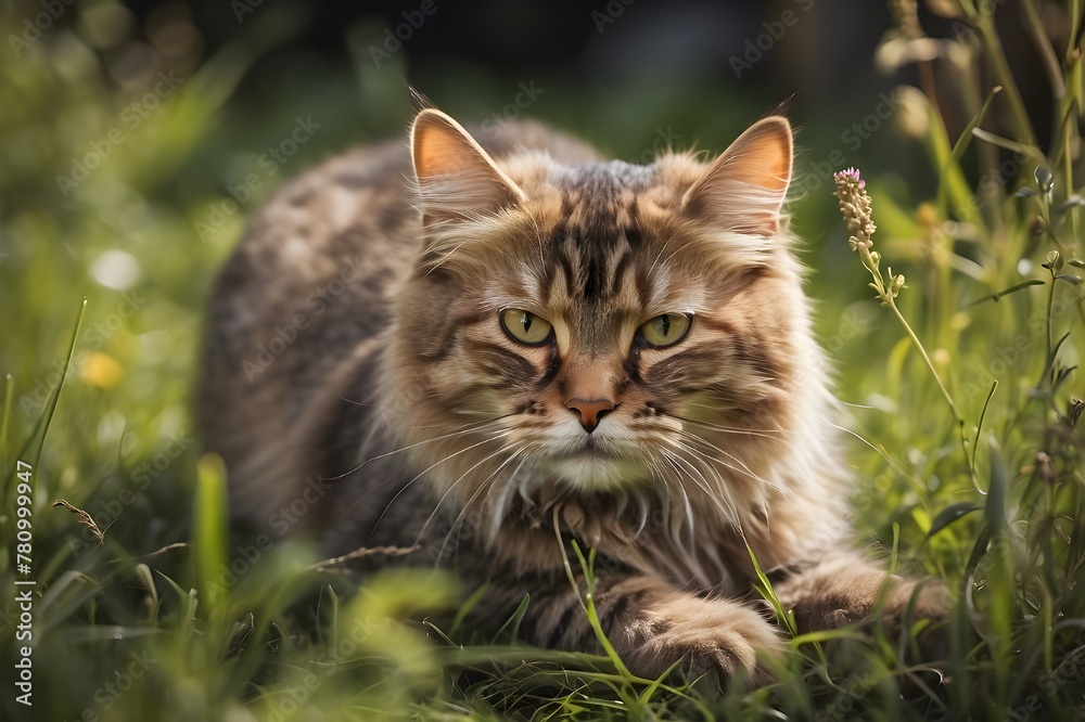 A cat siting in the grass