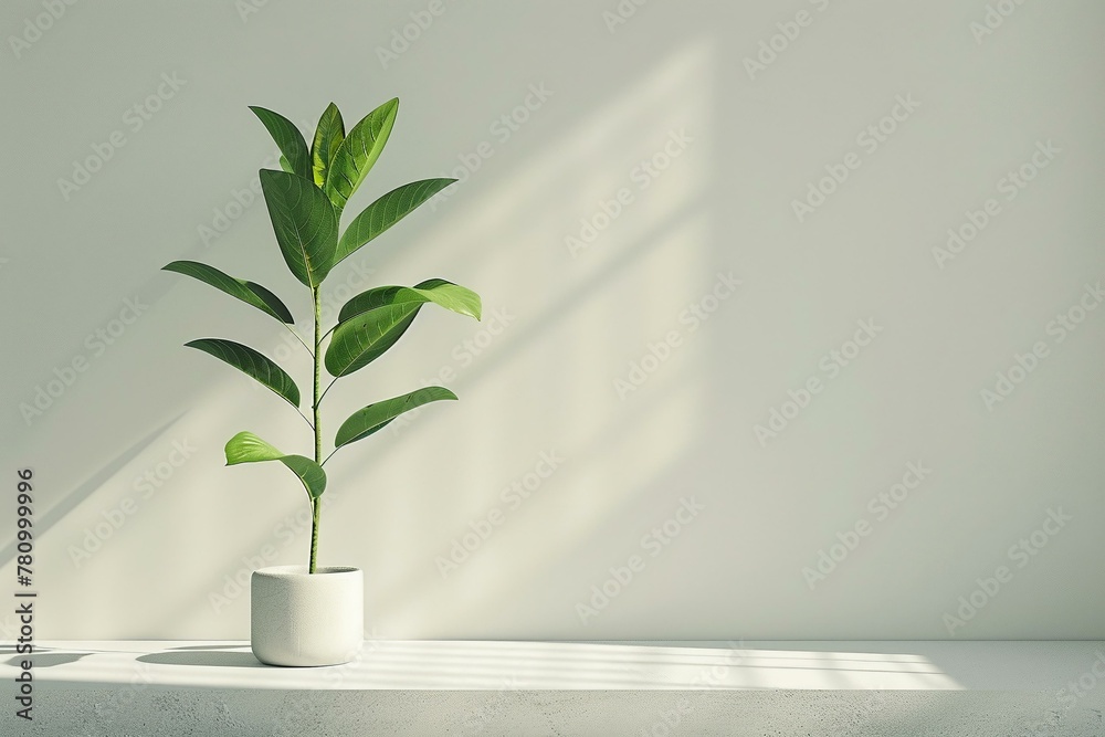 A green plant stands as a symbol of growth amidst the minimalist canvas of work