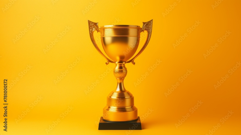 Golden trophy on a yellow background - A striking image of a gleaming golden trophy set against a bold yellow background symbolizing victory and success Golden trophy on a yellow background - A striking image of a gleaming golden trophy set against a bold yellow background symbolizing victory and success