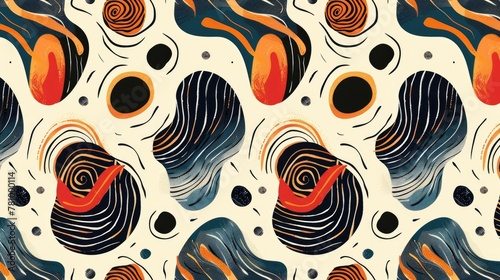 Retro organic pattern illustration made with Generative Ai