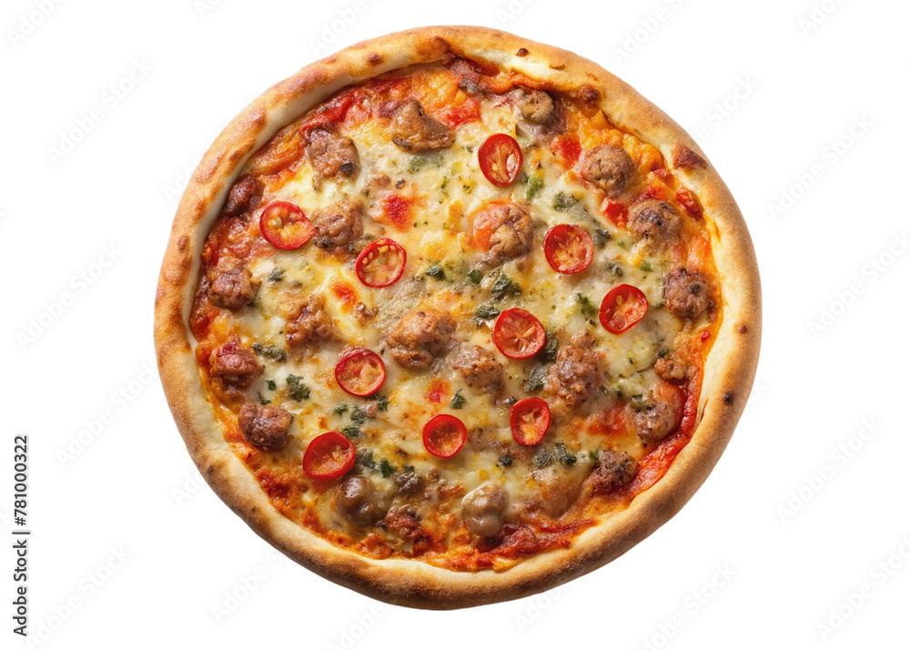 Top view of baked pizza isolated on transparent background Top view of baked pizza isolated on transparent background