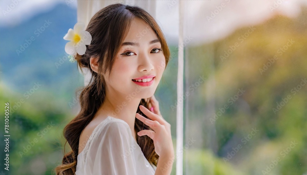 こちらを見つめる可愛い女性 こちらを見つめる可愛い女性