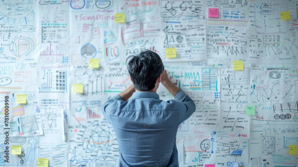 A strategic problemsolver standing in front of a whiteboard covered in diagrams and notes deep in thought as they craft a plan to navigate their company through a difficult period. . A strategic problemsolver standing in front of a whiteboard covered in diagrams and notes deep in thought as they craft a plan to navigate their company through a difficult period. .