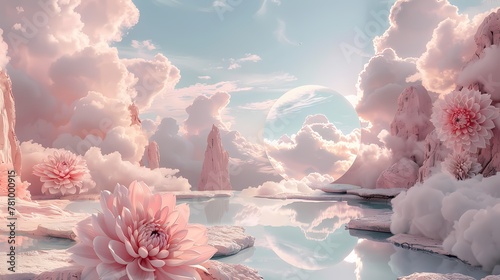 Digital digital pink clouds pond scene poster background