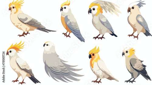 Corella parrot set in grey and yellow colors. Cocka