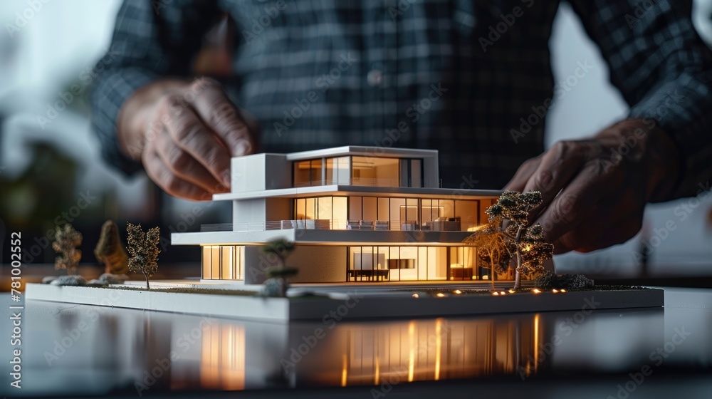 A man is holding a model of a house. A man is holding a model of a house.