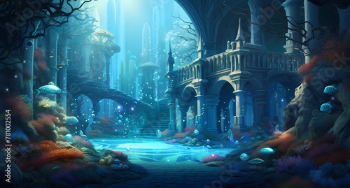 underwater fantasy world with coral castles