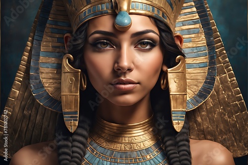 Portrait of an ancient Egyptian goddess. Beautiful young girl with the style of ancient Egypt. photo