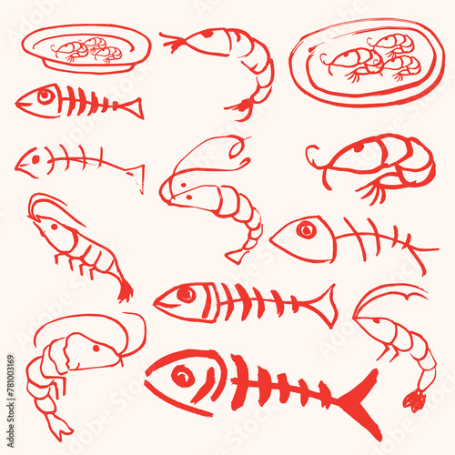 Shrimp and Fish Bone Outline Style.eps