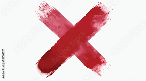 Cross sign element. Red grunge X icon isolated on w