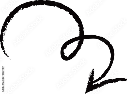 Hand painted curved arrow drawn with ink brush