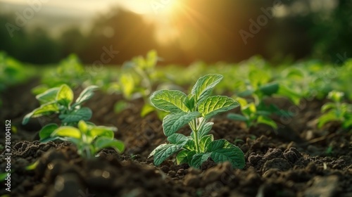 Plants growing in the field, young seedlings, sprouts, and leaves, nurtured by soil for a bountiful harvest.