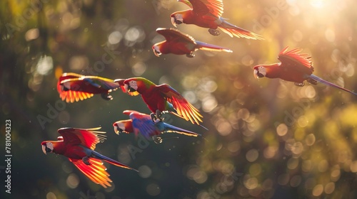 Australian parrots flying in the air