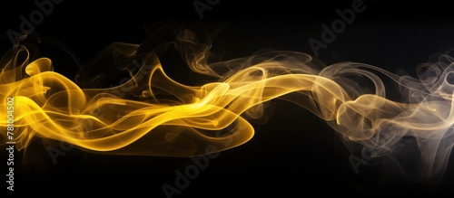 A vivid swirl of yellow smoke captured up close against a dark black background