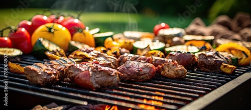 Various types of meat sizzling on the grill outdoors creating a delicious barbecue spread