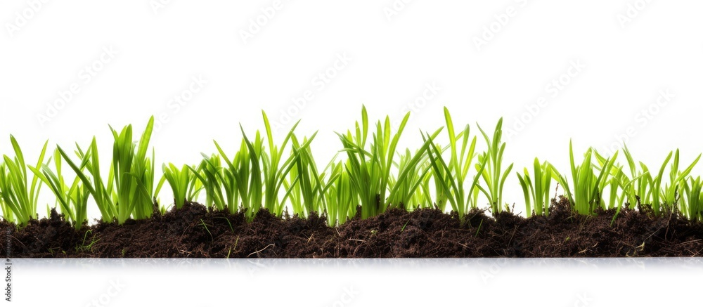 Fototapeta premium A detailed view of a line of grass growing on the earth