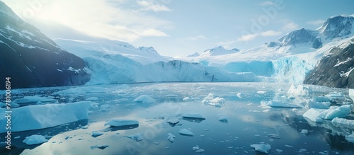 Snow-covered glacier displaying icy textures in a vast scenic landscape