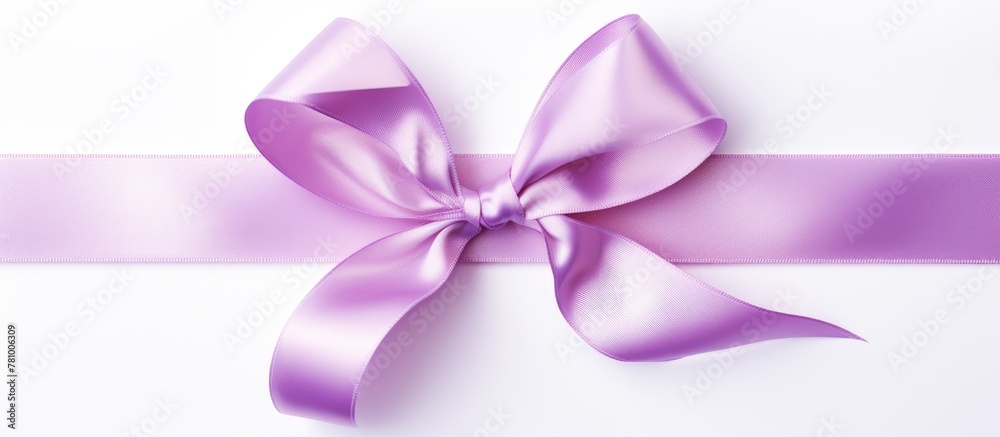 Close-up view of a purple ribbon elegantly tied in a bow