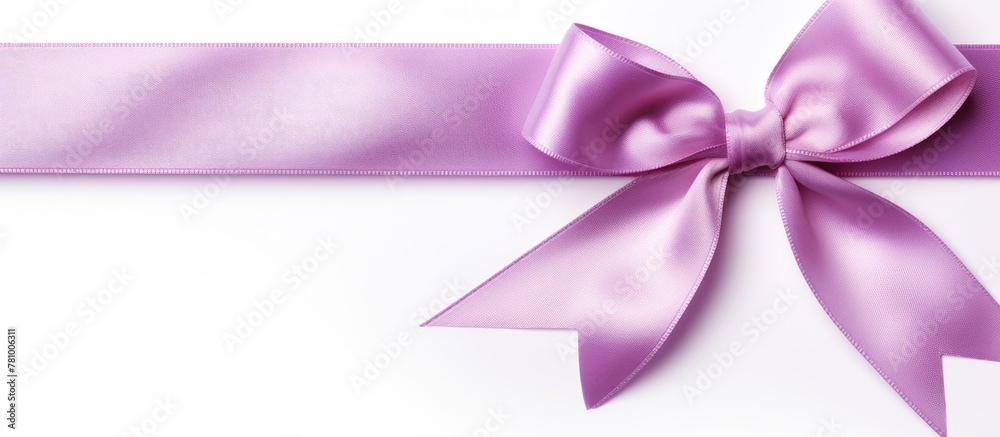 A purple ribbon with a bow displayed on a clean white background A purple ribbon with a bow displayed on a clean white background