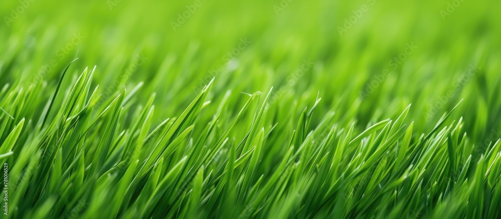 Obraz premium Vibrant green grass field covered with sparkling water droplets from dew in close-up view