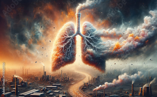 Surreal, Ghostly Visualization of Airborne Pollutants Coalescing into Lung Shaped Formation photo