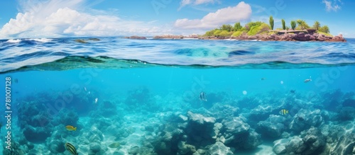 Clear Atlantic waters in Bermuda showcase stunning coral reefs and a picturesque island in the distance