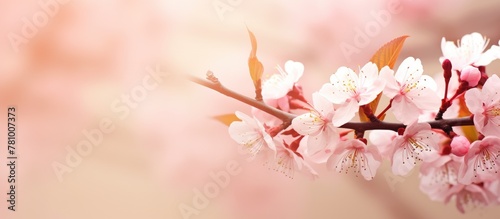 Detailed view of a delicate flower blooming on a tree branch  showcasing its vibrant colors and intricate petals