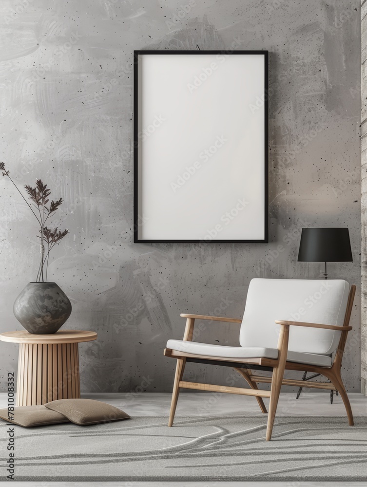 Obraz premium Frame mockup, ISO A paper size. Living room wall poster mockup. Interior mockup with house background. Modern interior design.