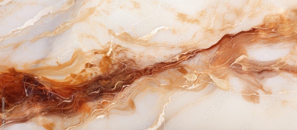 Close-up view of a marble surface featuring a detailed pattern in brown and white colors