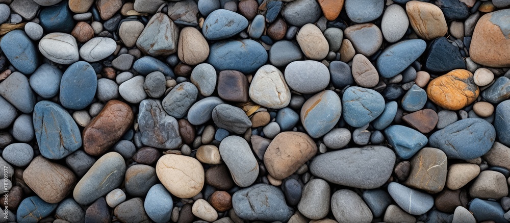 Assorted rocks close up, featuring a standout blue and yellow piece in the mix Assorted rocks close up, featuring a standout blue and yellow piece in the mix