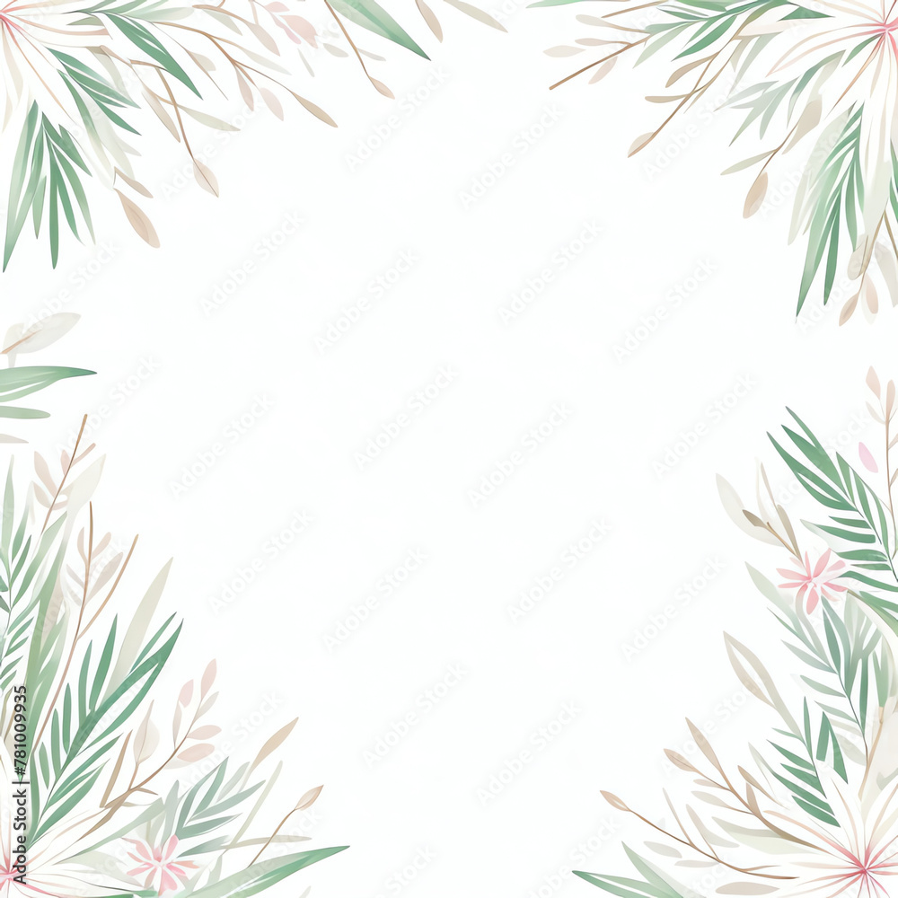 Fototapeta premium frame leaves border copy space center, vintage flower woodland.