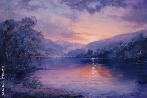 Twilight landscape in shades of purple