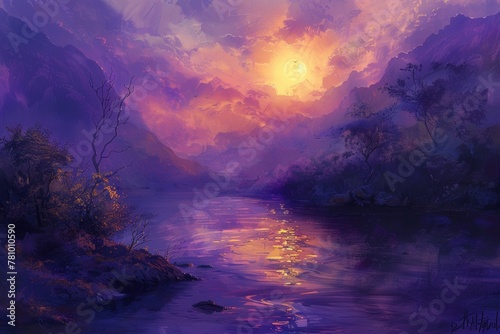 Twilight landscape in shades of purple